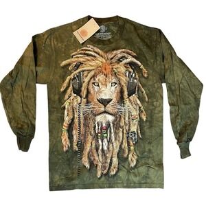 NEW THE MOUNTAIN Mens‎ (S) Rasta Lion Tie-Dyed Festival Shirt Cotton Long Sleeve